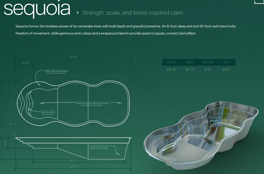 Sequoia pool blueprint — dimensions, bench layout, and depth specifications
