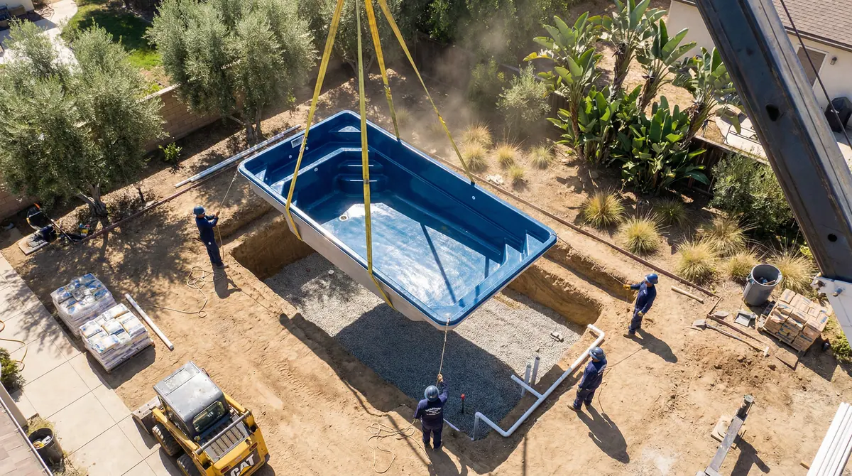 Oasis Pools team installing a custom inground pool